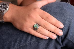 Gerçek Doğal Arizona Turkuaz Taş Yüzük, Erkekler İçin Hediye, 925 Ayar Gümüş Yüzük, Minimalist Yüzük (Stil-17) - Görsel 3