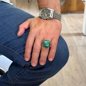 Gerçek Doğal Taş Yüzük - Sekizgen Tasarım - El Yapımı 925 Ayar Gümüş Takı (Malahit) - Görsel 2