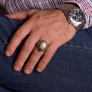 Gerçek Doğal Arizona Turkuaz Taş Yüzük - 925K Gümüş Erkek Yüzük (Stil-2) - Görsel 3