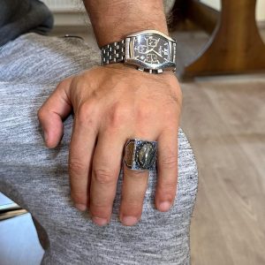 Gerçek Doğal Taş Yüzük - 925 Ayar Gümüş İslami Yüzük - El Yapımı Hat Yüzük - Görsel 3