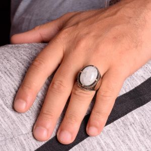 Salomon Yüzüğü, Ay Taşı Değerli Taş Yüzüğü - Gizemli 925K Sert Gümüş Erkek Yüzüğü - Ay Işığı Tasarımı - Görsel 3