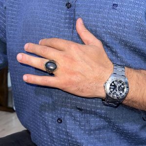 925 Ayar Gümüş Erkek Yüzük - Doğal Opal - Bronz Kaplama Detaylar - El Yapımı Dikkat Çekici Parça - Görsel 3