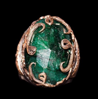 925 Ayar Gümüş Erkek Yüzük - Doğal Olmayan Zümrüt Taşı ile Çelik Kalem İşçiliği - El Yapımı Tasarım - Görsel 2