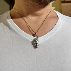 Kaplan Kolye, Panter Kolye Ucu, 925 Ayar Katı Gümüş Zincir Kolye Erkekler İçin - Görsel 3