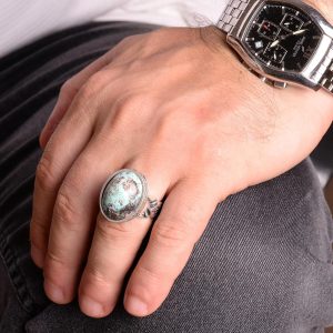 El Yapımı Doğal Arizona Turkuaz Taş Yüzük - 925 Ayar Gümüş Yüzük Erkekler İçin - Stil-4 - Görsel 3