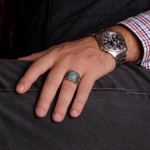 Akuamarin Erkek Yüzüğü, 925 Ayar Gümüş Yüzük, Gerçek Doğal Akuamarin Taşlı Yüzük - Görsel 3