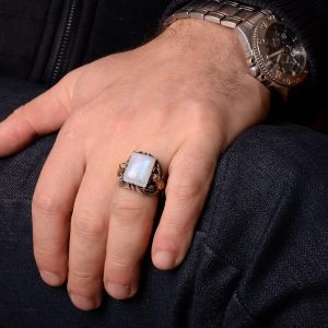 Gerçek Doğal Aytaşı Taşlı Kartal Erkek Yüzüğü, Vintage Yüzük, 925 Ayar Gümüş Yüzük Erkekler İçin - Görsel 8