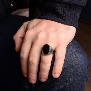 El Yapımı Erkek Yüzük, 925 Ayar Gümüş Erkek Yüzük, Yapay Oniks Taşlı Yüzük - Görsel 6