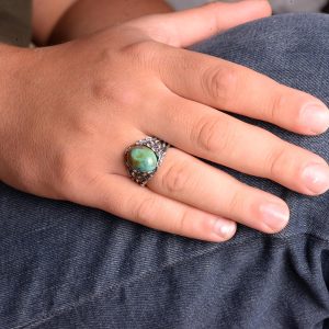 Gerçek Doğal Arizona Turkuaz Taş Yüzük, Erkekler İçin Hediye, 925 Ayar Gümüş Yüzük, Minimalist Yüzük (Stil-19) - Görsel 3