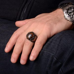 Erkekler için Yeşil Turkuaz Taş Yüzük, 925 Ayar Gümüş ile Vintage Orta Doğu Tasarımı (Model-6) - Görsel 8