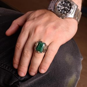 Gerçek Doğal Zümrüt Taşlı Yüzük, 925 Ayar Gümüş Erkek Yüzüğü, Gümüş Erkek Aksesuarı - Görsel 3
