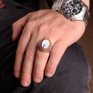 Gerçek Doğal Yemen Akik Taşı Yüzük, Kral Yüzüğü, El Yapımı Yüzük, 925 Ayar Gümüş Yüzük Erkekler İçin - Görsel 3