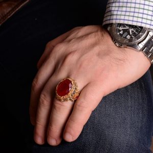 Yapılmış Paraiba Kırmızı Taş Yüzük - Rodaj Kaplama 925 Ayar Gümüş - El Yapımı Bant Yüzük - Görsel 4