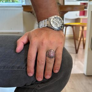 Gerçek Doğal Taş El Yapımı Yüzük - 925 Ayar Gümüş El Yapımı Yüzük - Şık Farklı Yüzük (Rodonit) - Görsel 3