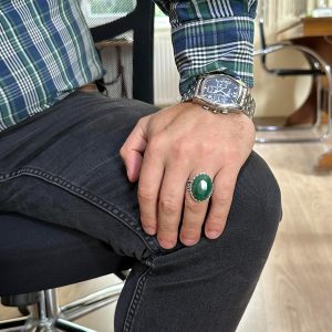925 Ayar Gümüş Erkek Yüzük, Gerçek Doğal Zümrüt Taşlı Yüzük - Görsel 3
