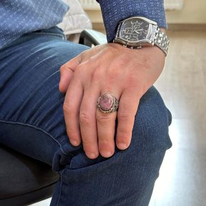 Gümüş Deniz Feneri Yüzüğü, Rhodonit Doğal Taş Yüzük, 925 Ayar Gümüş Erkek Yüzüğü - Görsel 3