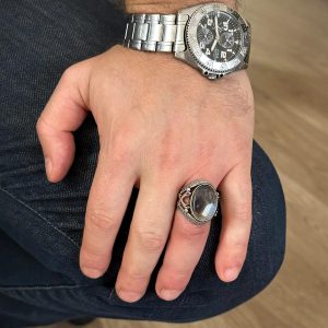 Gerçek Doğal Taş Erkek Yüzük, Kılıç Yüzüğü, 925 Ayar Gümüş Erkek Yüzük (Yemeni Akik) - Görsel 7