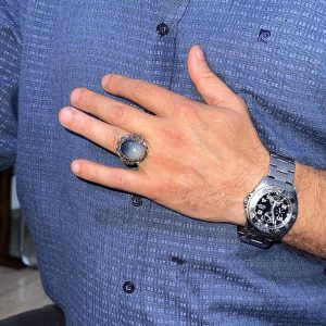 925 Ayar Gümüş Erkek Yüzük - Gerçek Oval Opal Taşlı - Desenli Erkek Yüzük - Görsel 3