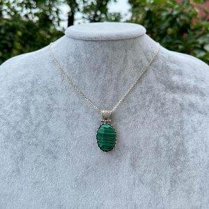 Gerçek Doğal Taş Kolye - 925 Ayar Gümüş Kolye (Malakit) - Görsel 3