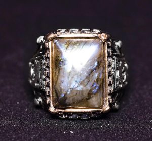 925 Ayar Gümüş Yüzük, Çiğ Labradorit Doğal Taş, Erkek Yüzüğü, El Yapımı Yüzük - Görsel 3