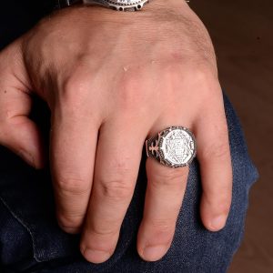 925 Ayar Gümüş Erkek Yüzük, Davud'un Yıldızı Yüzüğü, Kral Süleyman Yüzüğü, El Yapımı Özel Yüzük Erkekler İçin (Özelleştirilebilir) - Görsel 5