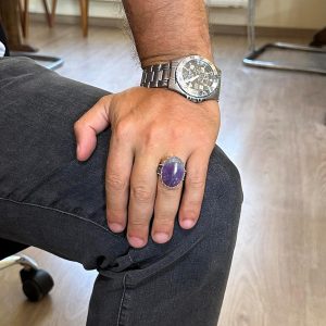 Gerçek Doğal Taş Yüzük - 925 Ayar Gümüş Büyük Yüzük - El Yapımı Yüzük (Ametist) - Görsel 3