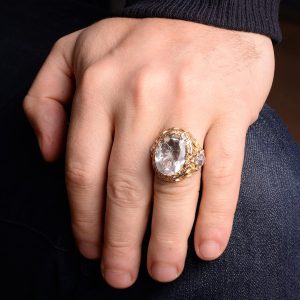 925 Ayar Gümüş Erkek Yüzük, Beyaz Topaz Yapay Taş - Görsel 6