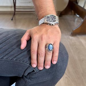 Gerçek Doğal Taş Yüzük - 925 Ayar Gümüş El Yapımı Yüzük (Kyanit) - Görsel 3