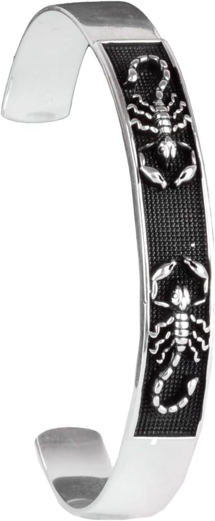 925 Ayar Gümüş Kelepçe Bilezik - Akrep Yüzük Tasarımı - Modern Akrep için Zodiac Temalı Erkek Takısı - Görsel 1