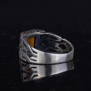 Sterling Gümüş Yunan Anahtar Yüzük - Doğal Olmayan Kaplan Göz Taşı ile El Yapımı Yüzük, Aslan Burcu için Cesaret ve Odaklanma - Görsel 6