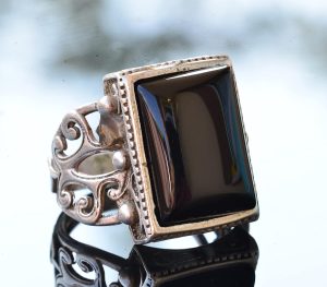 Doğal Obsidan Taş Yüzük, El Yapımı Yüzük, 925 Ayar Gümüş Yüzük, siyah - Görsel 3