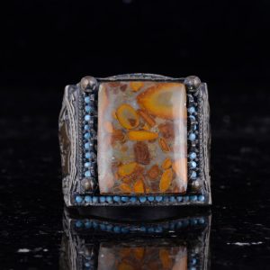 Gerçek Doğal Jasper Taşı Yüzük - 925 Ayar Gümüş İslami Yüzük - El Yapımı Vintage Tasarım - Görsel 5