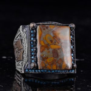 Gerçek Doğal Jasper Taşı Yüzük - 925 Ayar Gümüş İslami Yüzük - El Yapımı Vintage Tasarım - Görsel 4
