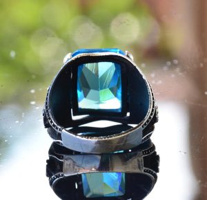 Mavi Topaz Taşlı Yüzük, El Yapımı Akrep Tasarımı 925 Ayar Gümüş Erkek Yüzüğü - Görsel 8