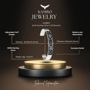 925 Ayar Gümüş Kelepçe Bilezik - Akrep Yüzük Tasarımı - Modern Akrep için Zodiac Temalı Erkek Takısı - Görsel 4