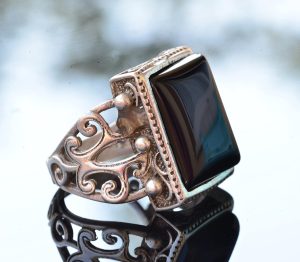 Doğal Obsidan Taş Yüzük, El Yapımı Yüzük, 925 Ayar Gümüş Yüzük, siyah - Görsel 4