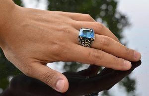 Mavi Topaz Taşlı Yüzük, El Yapımı Akrep Tasarımı 925 Ayar Gümüş Erkek Yüzüğü - Görsel 7