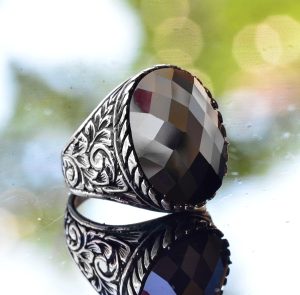 Gerçek Doğal Obsidan Yüzük, El Yapımı Yüzük, Gümüş Erkek Yüzüğü, siyah - Görsel 5