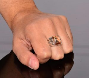 El Yapımı 925 Ayar Gümüş Erkek Yüzük, Sitrin Taşı, Yunan Aztek Minimalist Tasarım, Erkek Takısı - Görsel 7