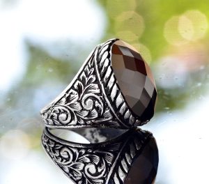 Gerçek Doğal Obsidan Yüzük, El Yapımı Yüzük, Gümüş Erkek Yüzüğü, siyah - Görsel 4