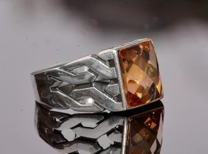 El Yapımı 925 Ayar Gümüş Erkek Yüzük, Sitrin Taşı, Yunan Aztek Minimalist Tasarım, Erkek Takısı - Görsel 4