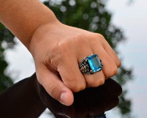 Mavi Topaz Taşlı Yüzük, El Yapımı Akrep Tasarımı 925 Ayar Gümüş Erkek Yüzüğü - Görsel 6