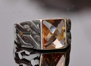 El Yapımı 925 Ayar Gümüş Erkek Yüzük, Sitrin Taşı, Yunan Aztek Minimalist Tasarım, Erkek Takısı - Görsel 3