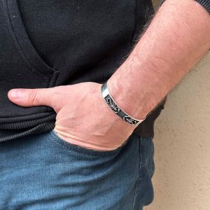 925 Ayar Gümüş Kelepçe Bilezik - Akrep Yüzük Tasarımı - Modern Akrep için Zodiac Temalı Erkek Takısı - Görsel 2