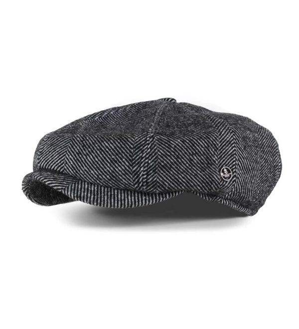 Gri Siyah Çizgili Yünlü Kaşe Kışlık Kumaş Erkek Kasket Şapka (Terletmez Dikişli Saten Astar)