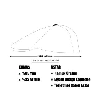 Kahverengi Balık Sırtı Desenli Kaşe Kışlık Kumaş Erkek Kasket Şapka (Terletmez Saten Astar) - Görsel 4