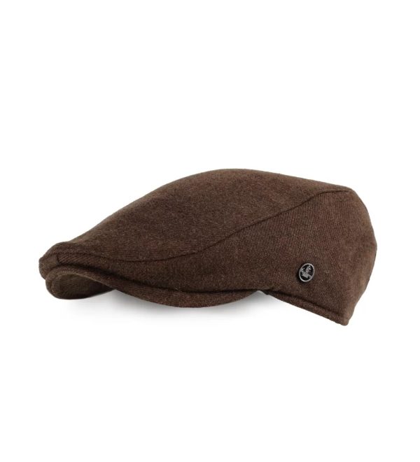 Kahverengi Yünlü Kaşe Kışlık Kumaş Kasket Şapka (Terletmez Saten Astar)