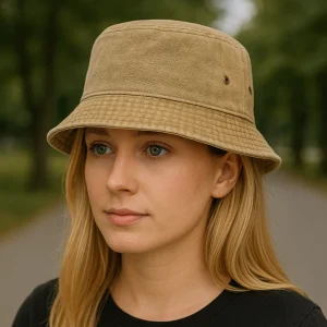 Unisex Bucket Şapka Düz Renk Eskitme Model - Görsel 2