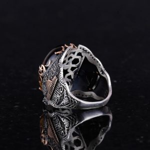 Doğal Taş Yüzük - Kambiyo Tasarım 925 Ayar Gümüş Erkek Yüzük - Görsel 6