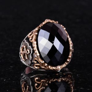 Gümüş Yüzük - Denizci Çapa Tasarımlı Oniks Taşlı Erkek Yüzüğü - Görsel 3